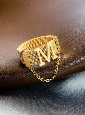 316L Stainless Steel Gold Color M Ring Trendy Simple Ring