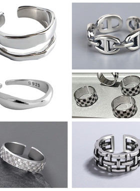 New Retro black and white lattice woven Japanese ring female