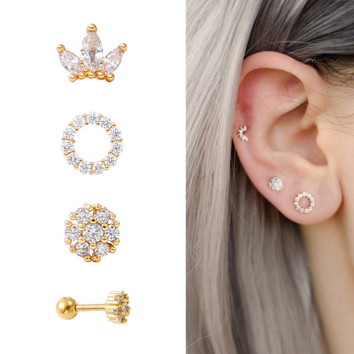 New 1 Piece Surgical steel & Copper Cz Crown Long Bar