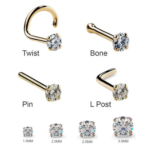1Pc 1.5 2mm 2.5mm 20G  Zircon Nose Stud Steptum Nose Studs