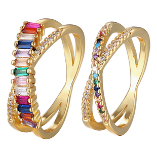 Top Quality Colorful Rainbow CZ Gold Ring For Women Girls