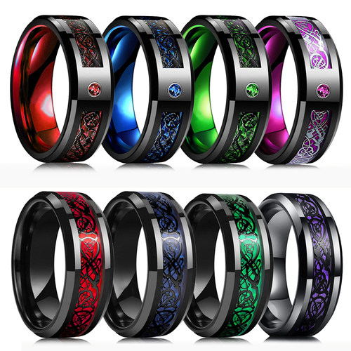 Fashion Men's 8mm Black Tungsten Wedding Celtic Dragon