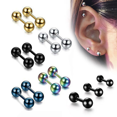 1Pair Medical Titanium Steel Stud Earring Small Ball Screws