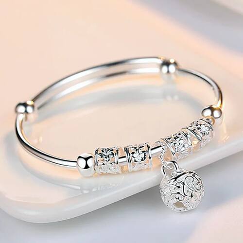 Fine Sterling Silver Hollow Bells Ball Bangles Adjustable Br