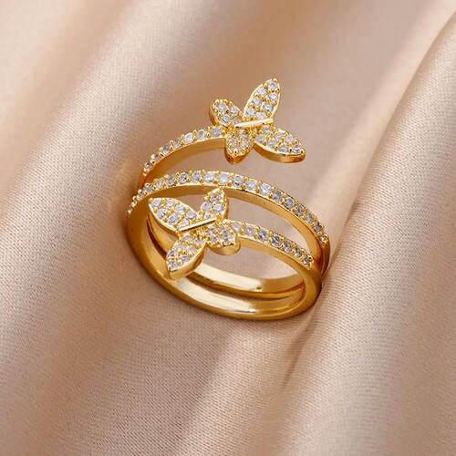 Double Butterfly Rings For Women Stainless Steel Gold Color