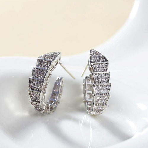 Silver Color Snake Earrings with Bling Zircon Stone for