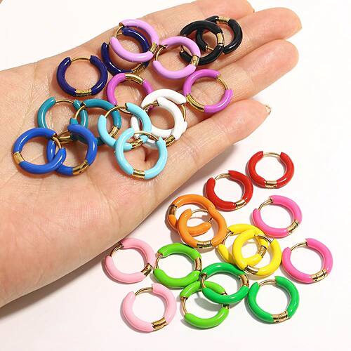 Colorful Neon Enamel Huggie Hoops Earrings Stainless Steel