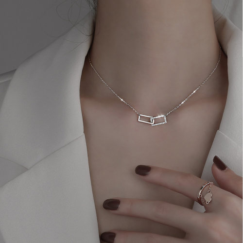 New 925 Sterling Silver Shiny Rectangle Double Zircon