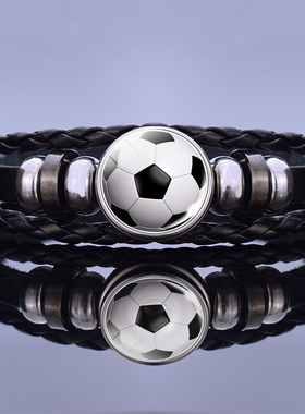 Soccer Leather Bracelet Football Glass Metal Buckle Punk Jew