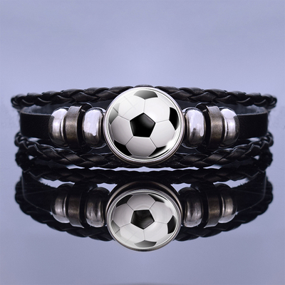 Soccer Leather Bracelet Football Glass Metal Buckle Punk Jew
