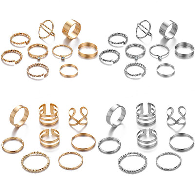 2023 8 Pcs/Set Fashion Design Round Gold Color Rings Set