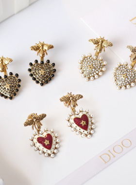 Bee Earrings for Women Beautiful Pearl Heart Shape Stud