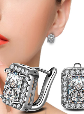 2020 Square 925 Silver Needle Jewelry Big Crystal Stduy