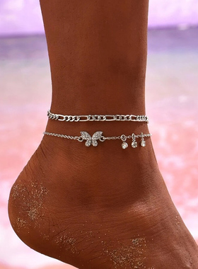 Boho Anklet Foot Chain Summer Bracelet Tassel Crystal