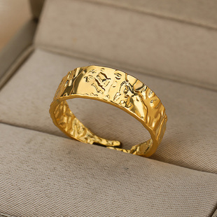 Retro Wide Textured Rings for Women Open Adjustable