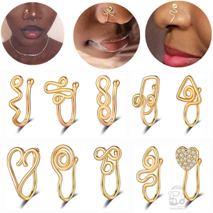 1pc Hypoallergenic Fake Nose Rings Inlaid CZ Heart Star