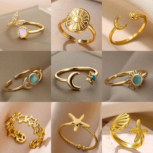 Moon Star Rings For Women Stainless Steel Glowing Moon Star