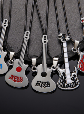 Trendy Stainless Steel Guitar Violin Pendant Necklaces for
