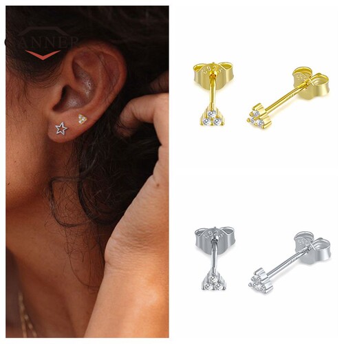 2022 Gold Color Zircon Stud Earrings for Women Girls 925
