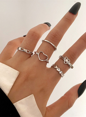 Fashion Metal Heart Rings Set Silver Color Alloy Hollow