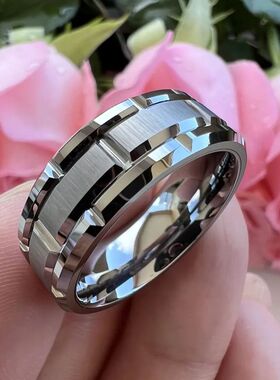 8MM Simple Silver Color Matte Men's Jewelry Groove