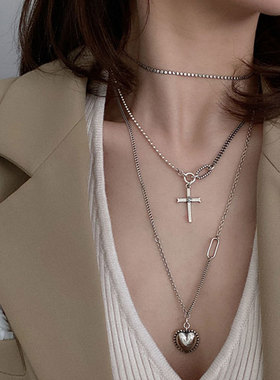 Necklace for Women Heart-shape Cross Pendant Necklace 925