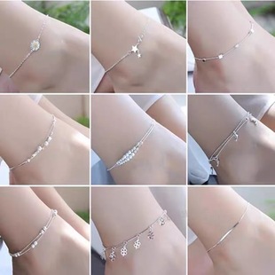 925 Sterling Silver Shiny Chains Anklet For Women Girls