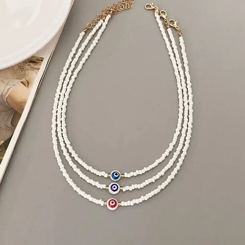 Eye Seed Beads Choker Necklace for Girl White Color Seed