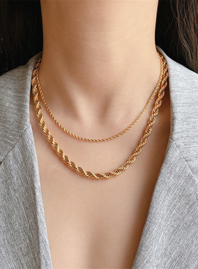 Hemp Chain Necklace for Women Retro Hip-hop Trend Stacked