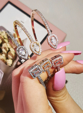 Trendy snake punk pear shape 925 sterling silver adjustable