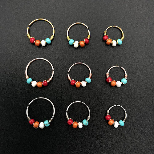 2024 1PCS Boho Bead Nose Ring Surgical Steel Septum Piercing