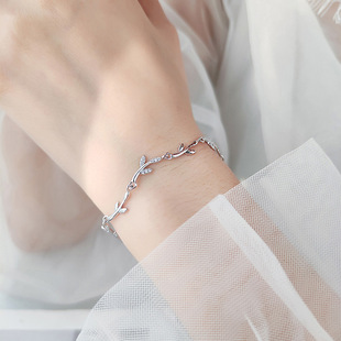 Sterling Silver Leaf Bracelet For Women INS Sweet