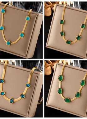 2023 316L Stainless Steel Green Stone Crytal Snake Chain