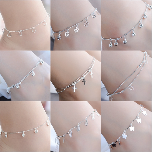 Sterling 925 Silver Alloy Anklets for Women Foot Leg Chain