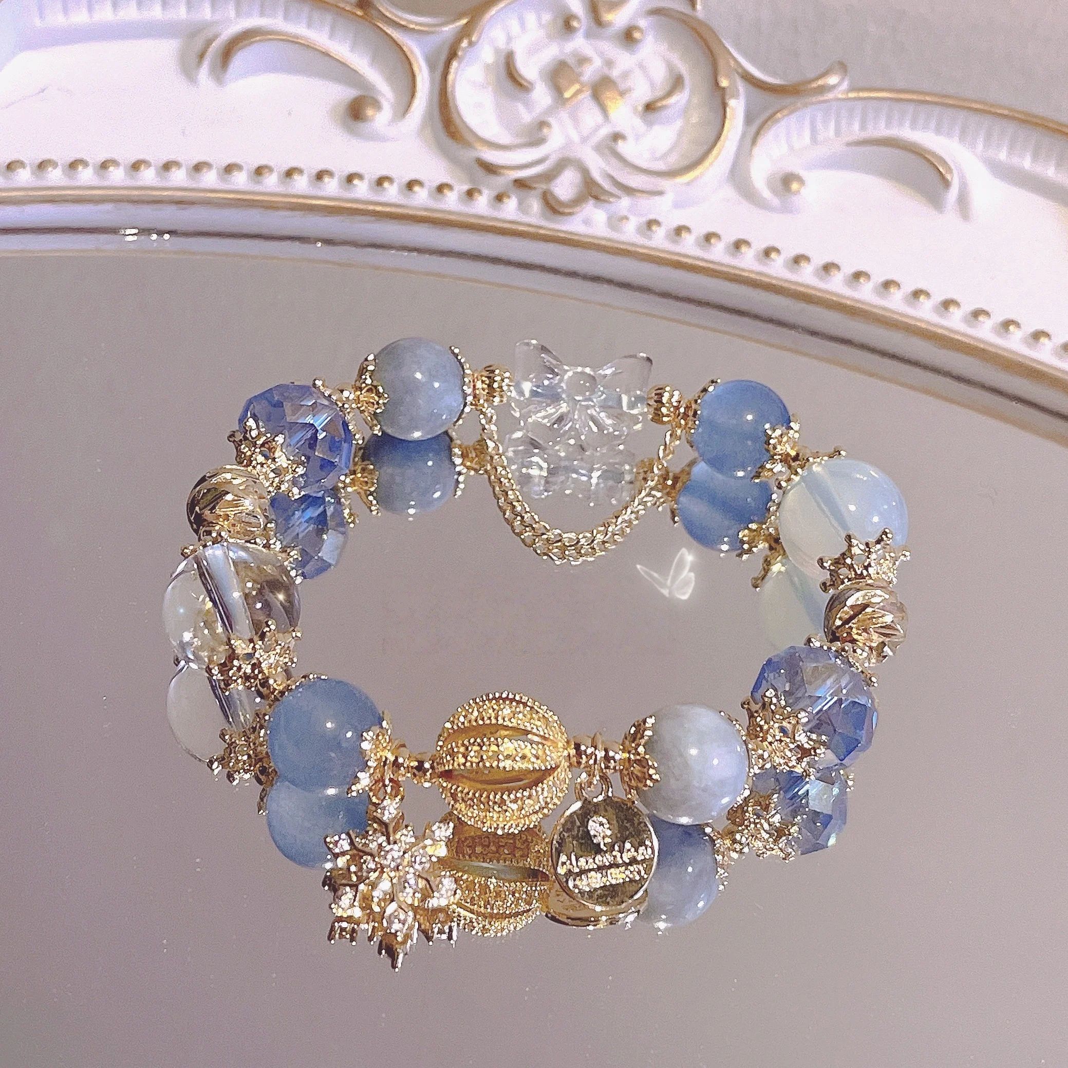 Fairy Tale Sea Blue Sapphire White Crystal Bracelet for