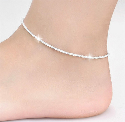 Thin Silver Color Shiny Chains Anklet For Women Girls