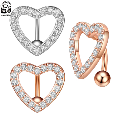 Big Heart Belly Button Ring Reversed Bar Barbell Steel
