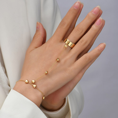 Simple Heart Pendant Chain Bracelet Link Connected Gold