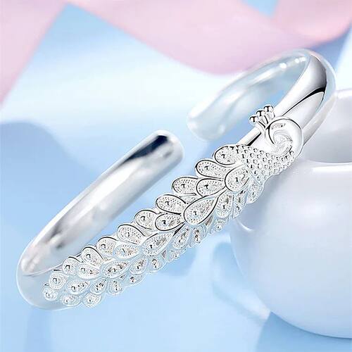 New Sterling Silver Elegant Peacock Opening Screen Bracelet
