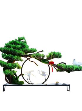 创意仿真盆景迎客松摆件禅意客厅中式玄关酒店微景观造景软装饰品