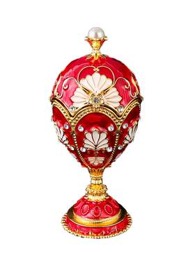 轻奢金属工艺品珐琅彩俄罗斯珍珠鸡蛋首饰盒法贝热鸡蛋装饰盒高脚