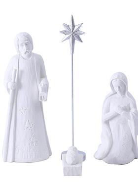 供应22CM古典纯白圣诞夜场景摆件装饰礼品礼物树脂工艺品