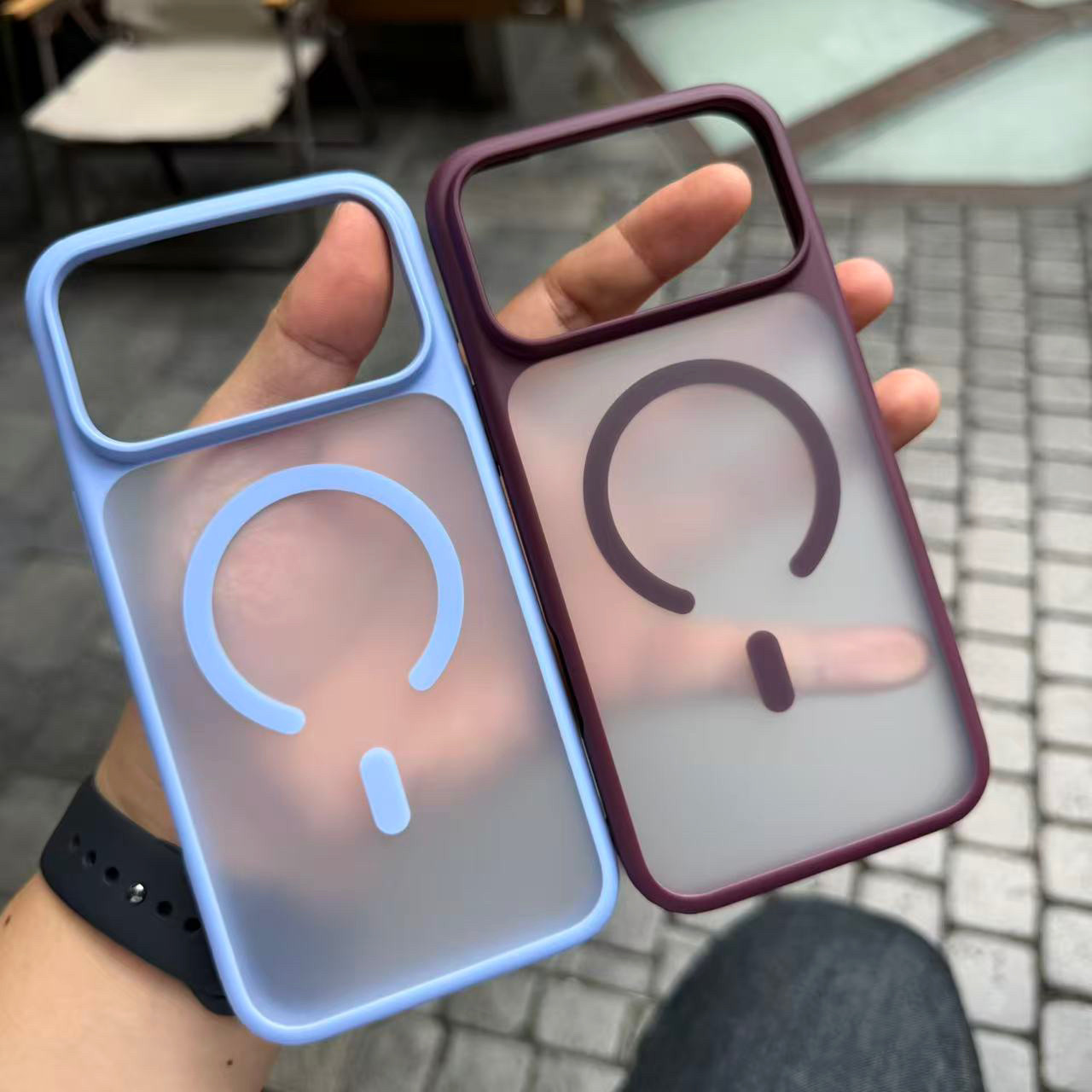 ins简约磨砂磁吸适用iphone18pro手机壳酒红色半透明苹果17pro大视窗外壳防摔高级感情侣冰川蓝新款