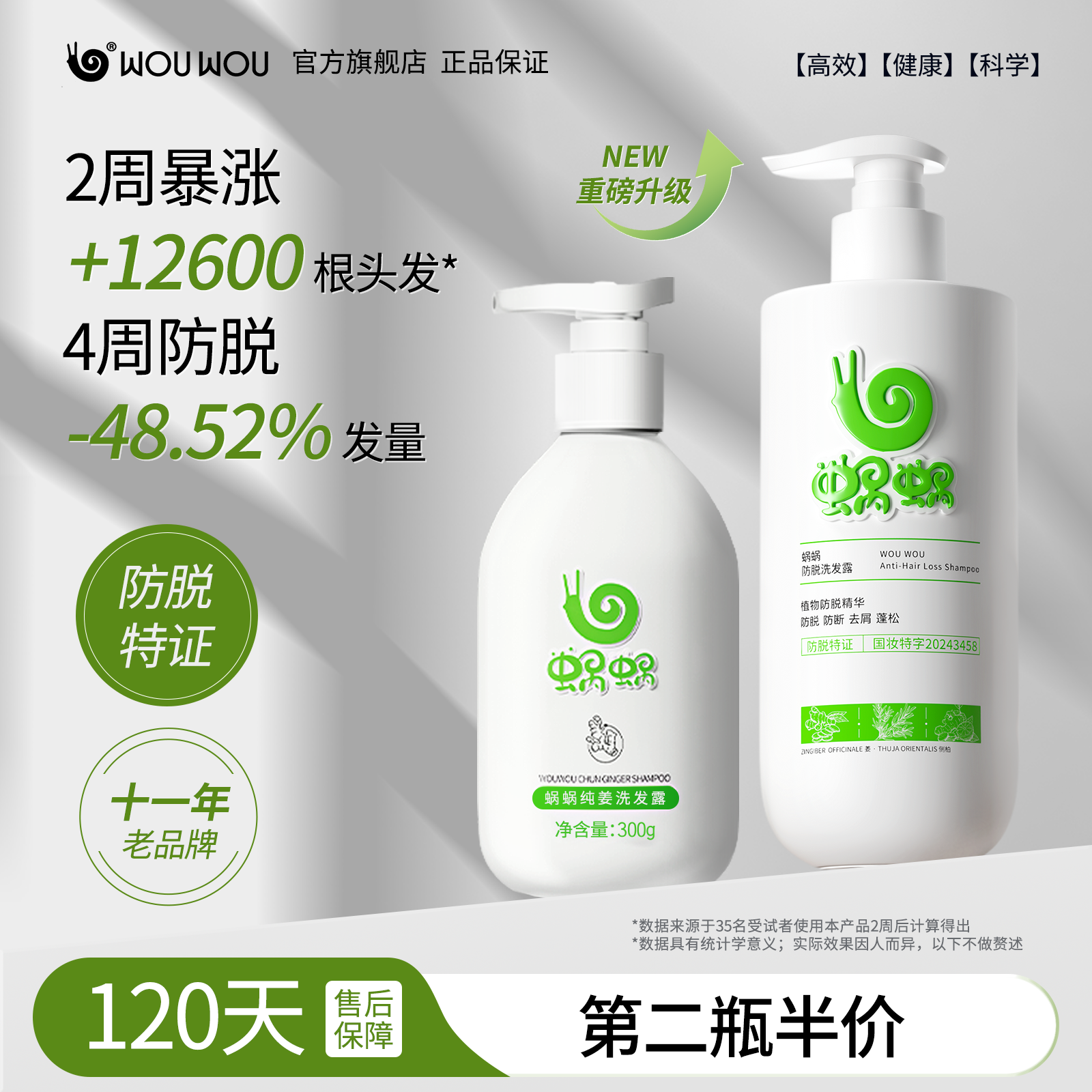 蜗蜗生姜防脱洗发水侧柏叶固发育发生发去屑控油蓬松排行榜第一名