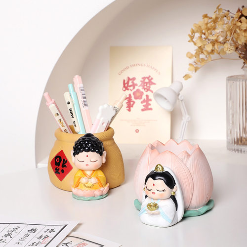 复古小神仙树脂笔筒摆