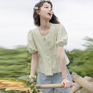女士2024夏季 甜美奶系穿搭小个子甜酷小清新 衬衫 夏装