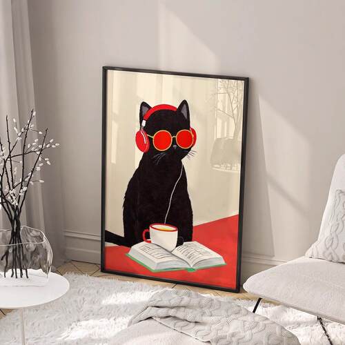 现代简约猫咪抽象艺术客厅装饰画玄关挂画小众简约高级油画感壁画