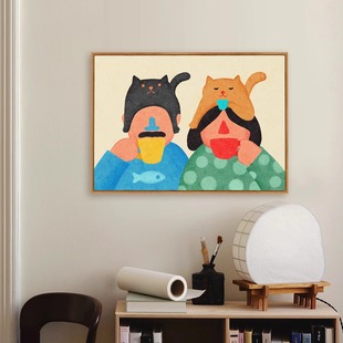 ins北欧风餐厅装 饰画客厅墙画壁画现代简约饭桌工艺画卡通挂画