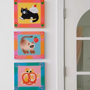 多巴胺小猫咪客厅玄关装 饰画可爱动物治愈系儿童房卧室艺术挂壁画