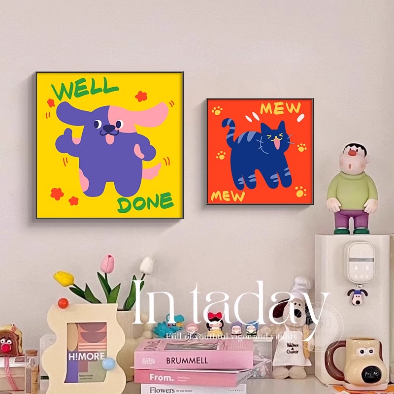 多巴胺装饰画卡通可爱摆画ins风小动物卧室床头儿童房挂画组合画图片